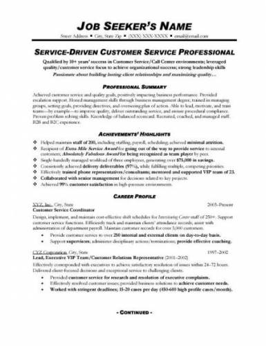 customer service resume sample