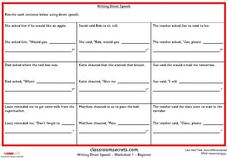 Writing Direct Speech KS2 SPAG Test Practice - Classroom Secrets