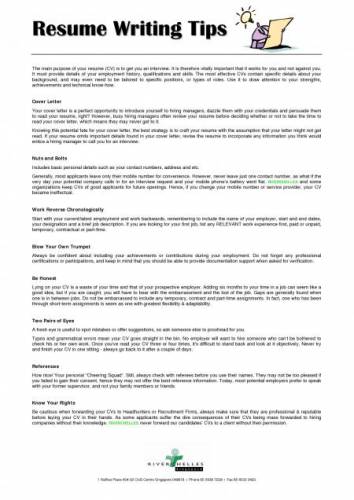 Resume Writing Tips The main purpose of your resume CV