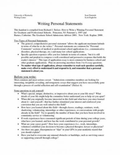Writing the Personal Statement; The Personal Statement; Examples;
