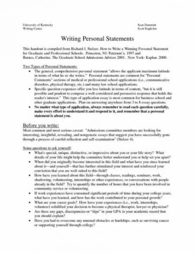 Writing the Personal Statement; The Personal Statement; Examples;