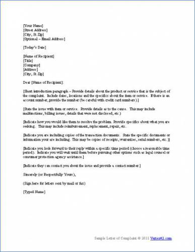 Free Complaint Letter Template | Sample Letter of Complaint