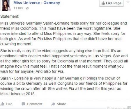 Miss Germany Apologizes To Miss Universe Pia Wurtzbach After ...