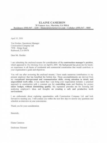 Construction Job Sample Cover Letter